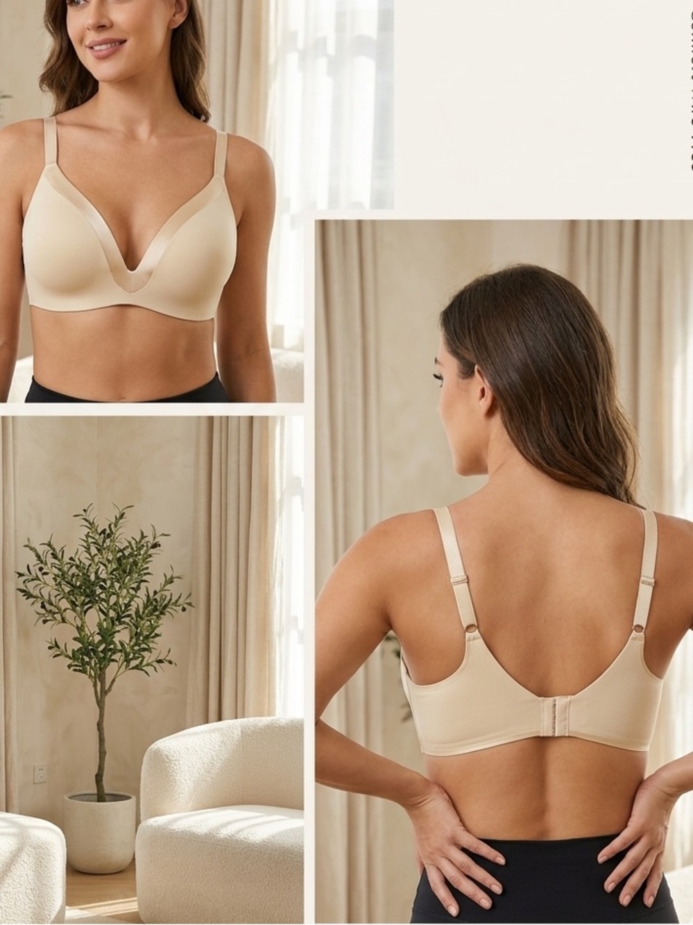 Underoutfit The Satin Grace 1258 Bra Womens Sz Large Beige Molded Cups Plunge